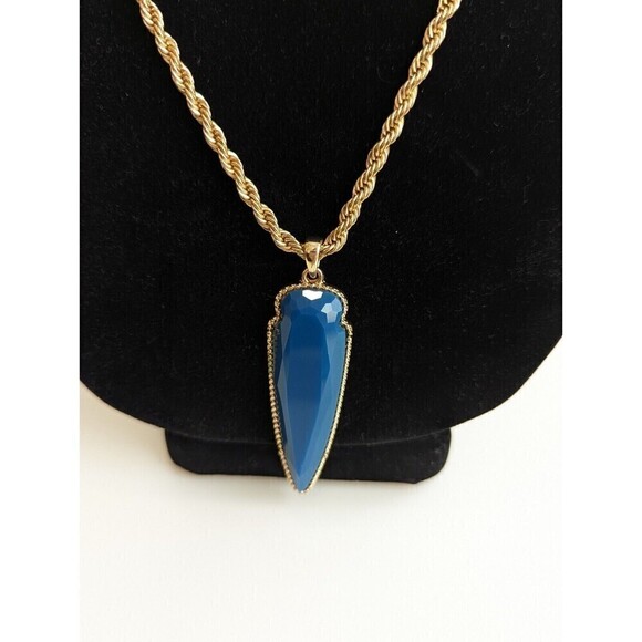 NATASHA Vintage Necklace Arrow Pendant Gold Blue 21" Inches Layered Faux Stone - Picture 3 of 8